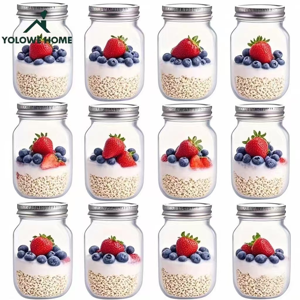 Glass Meal Prep Container - 6개, 12개, 500ml/16oz, 유리 메이슨병, 유리
