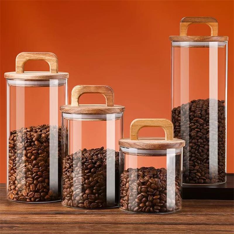 Glass Meal Prep Container - 대나무 뚜껑이 달린 투명 유리 항아리
