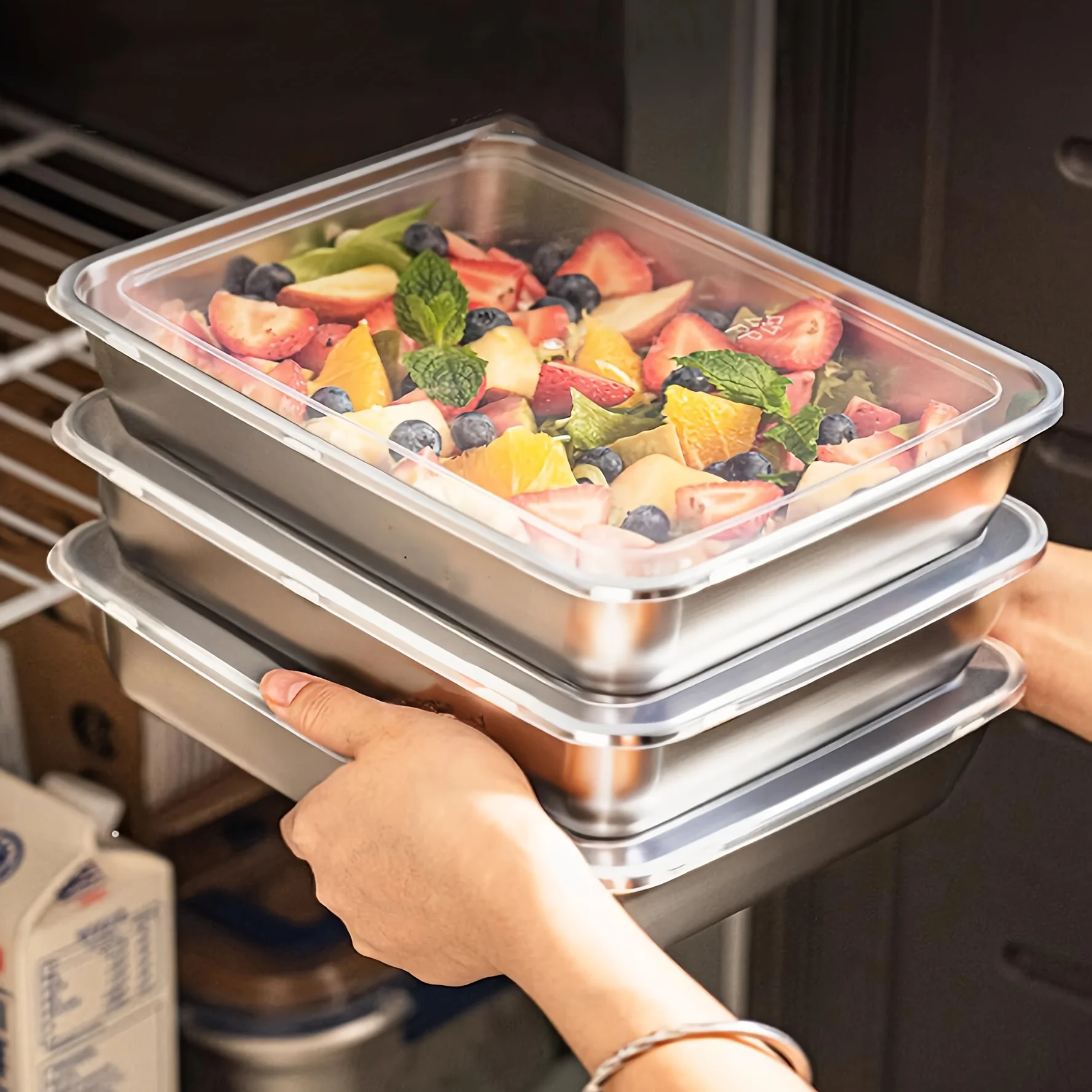 Food Storage Boxes With Lids - 3개 스텐밧드 밀폐용기, 스텐+밀폐용기 반찬통, 냉동보관용기