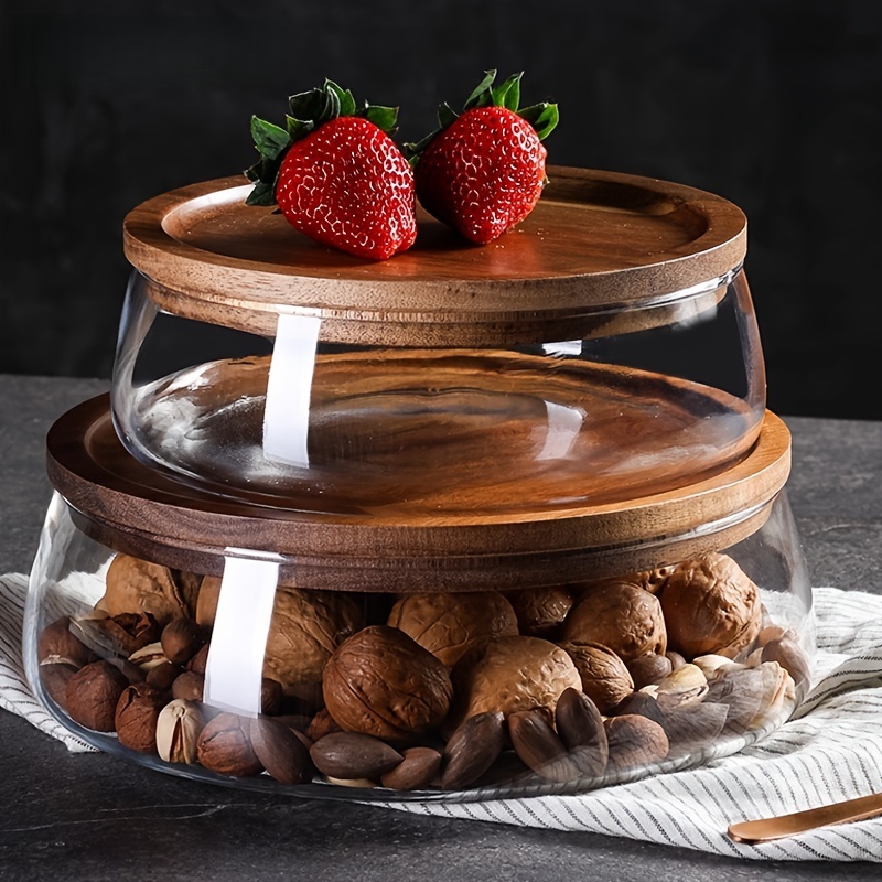 Glass Meal Prep Container - 나무 뚜껑이 있는 유리 용기 –
