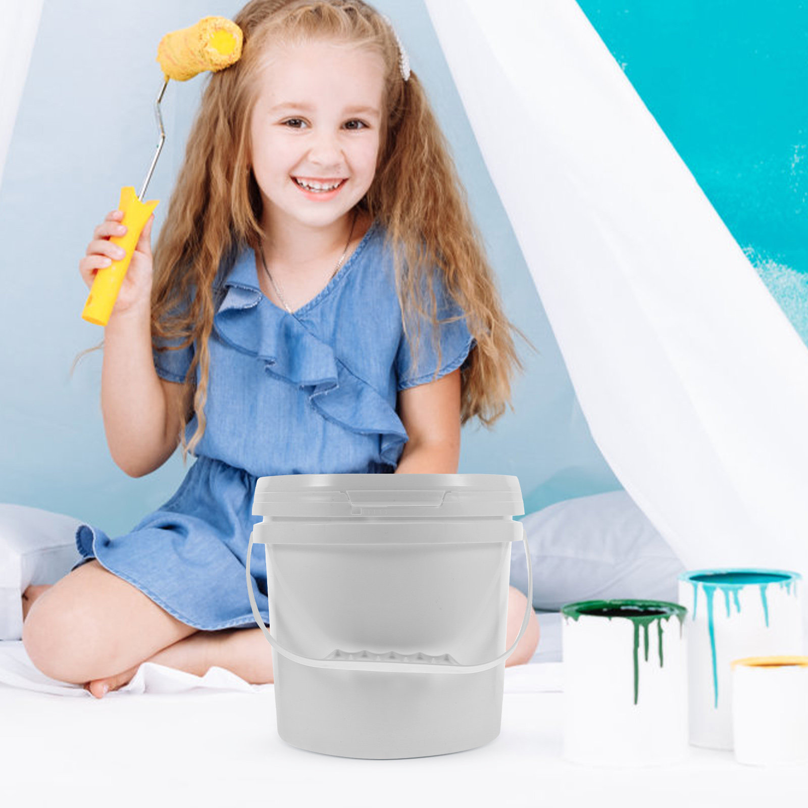 Food Storage Safe - 뚜껑이 있는 튼튼한 플라스틱 페인트 통,