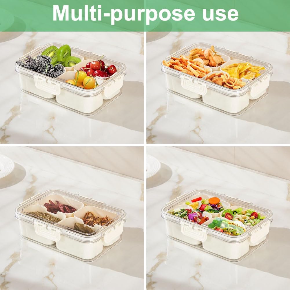 휴대용 식품 보관함, 스낵 보관함, 뚜껑이 있는 4칸, - Food Storage Ideas 리뷰 및 가격