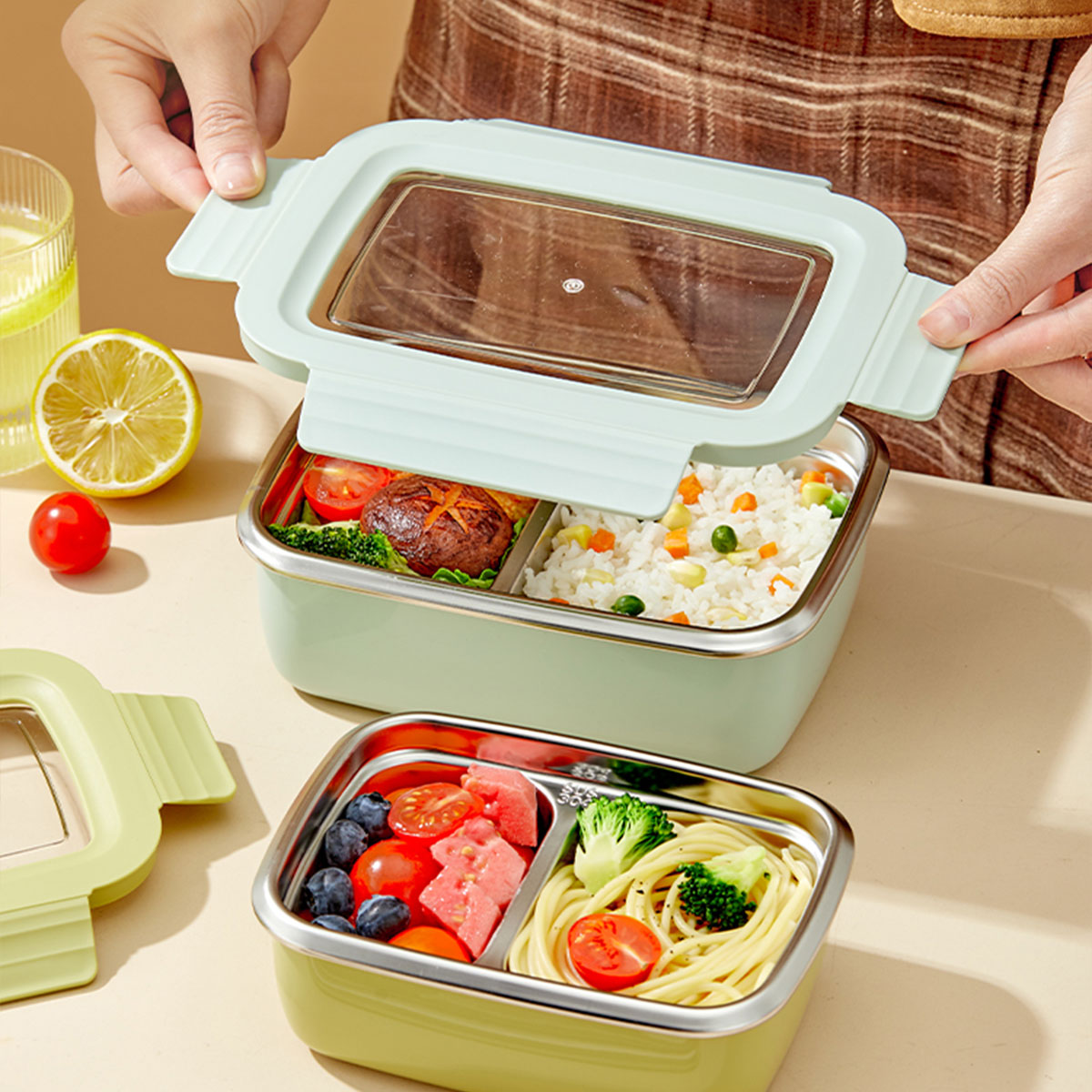 전자레인지용 304 스테인리스 스틸 칸막이 도시락, 쌓 - Food Storage Safe 리뷰 및 가격