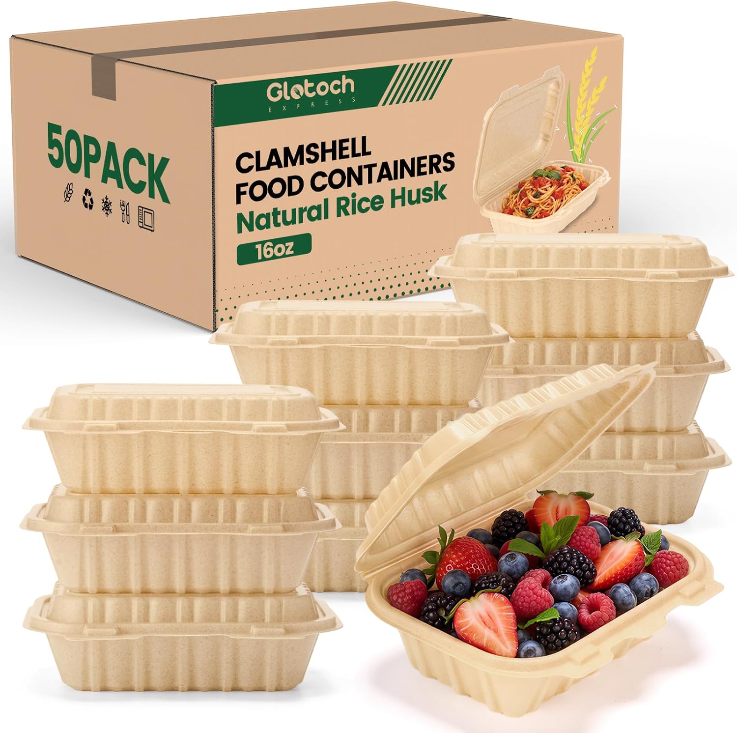 50개입 16온스 조개껍질 모양 테이크아웃 용기, 천연 - Food Storage Safe 리뷰 및 가격