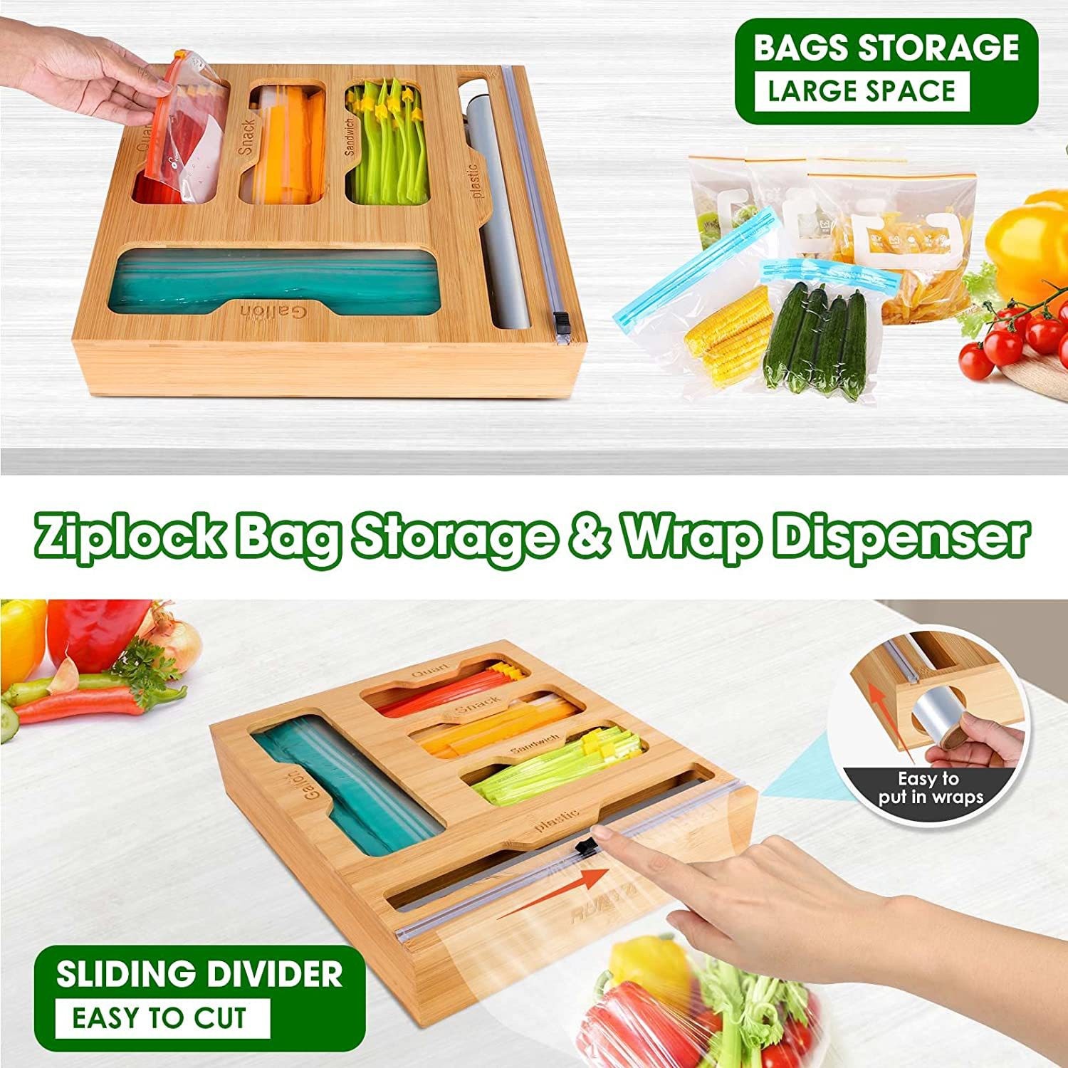 대나무 지퍼 식품 가방 거치대 호환 벽 보관 랙, 주방 - Food Storage Dispenser 리뷰 및 가격