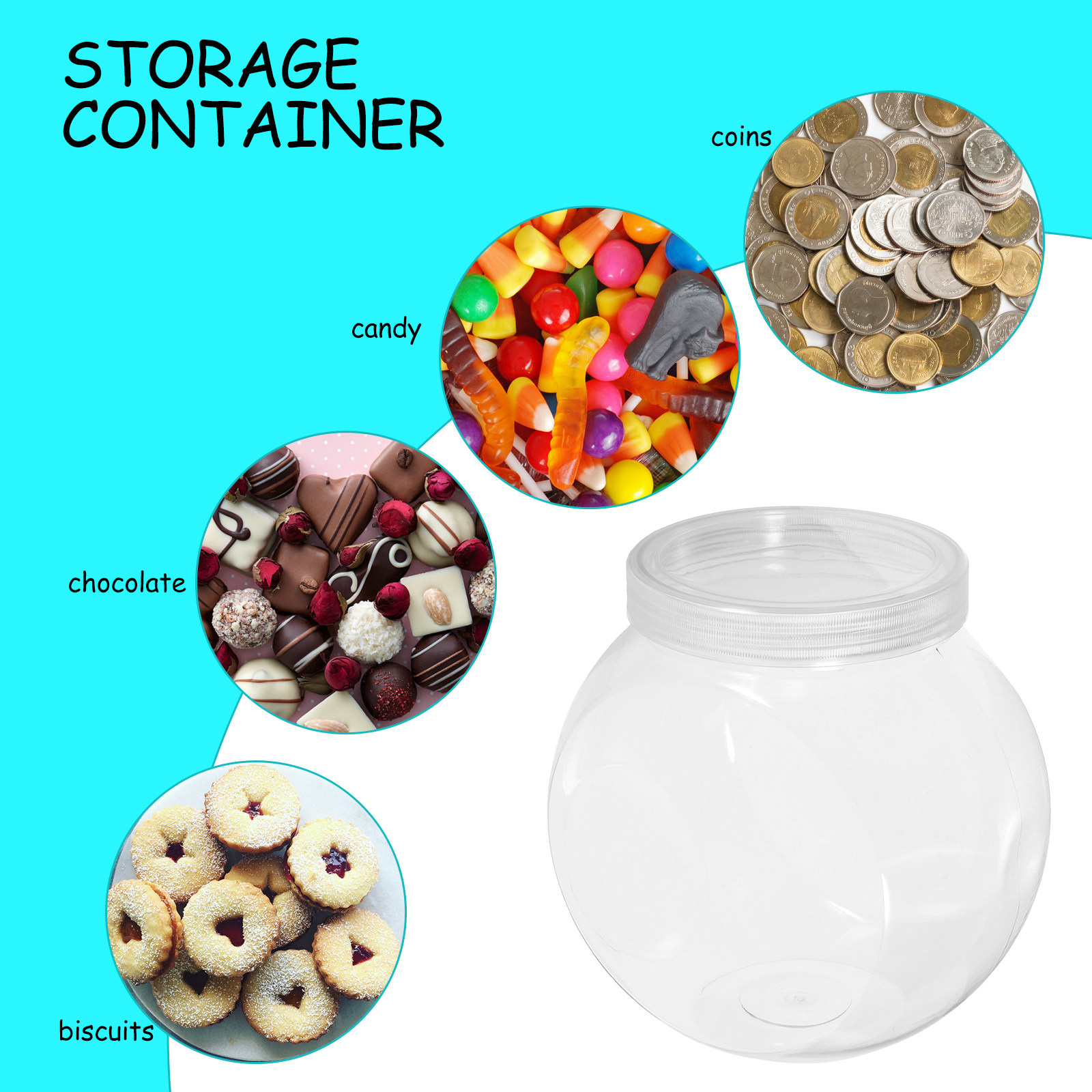 3개입 투명 스위트 자르 1500ml 원형 투명 캔디  - Food Storage Lid 리뷰 및 가격