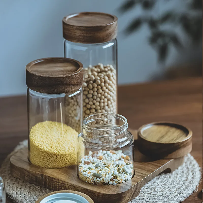 목재 뚜껑 오거나이저 유리 밀폐 용기, 주방 보관 병, - Food Storage Dispenser 리뷰 및 가격