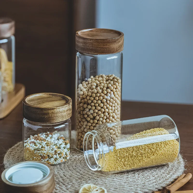 목재 뚜껑 오거나이저 유리 밀폐 용기, 주방 보관 병, - Food Storage Dispenser 리뷰 및 가격