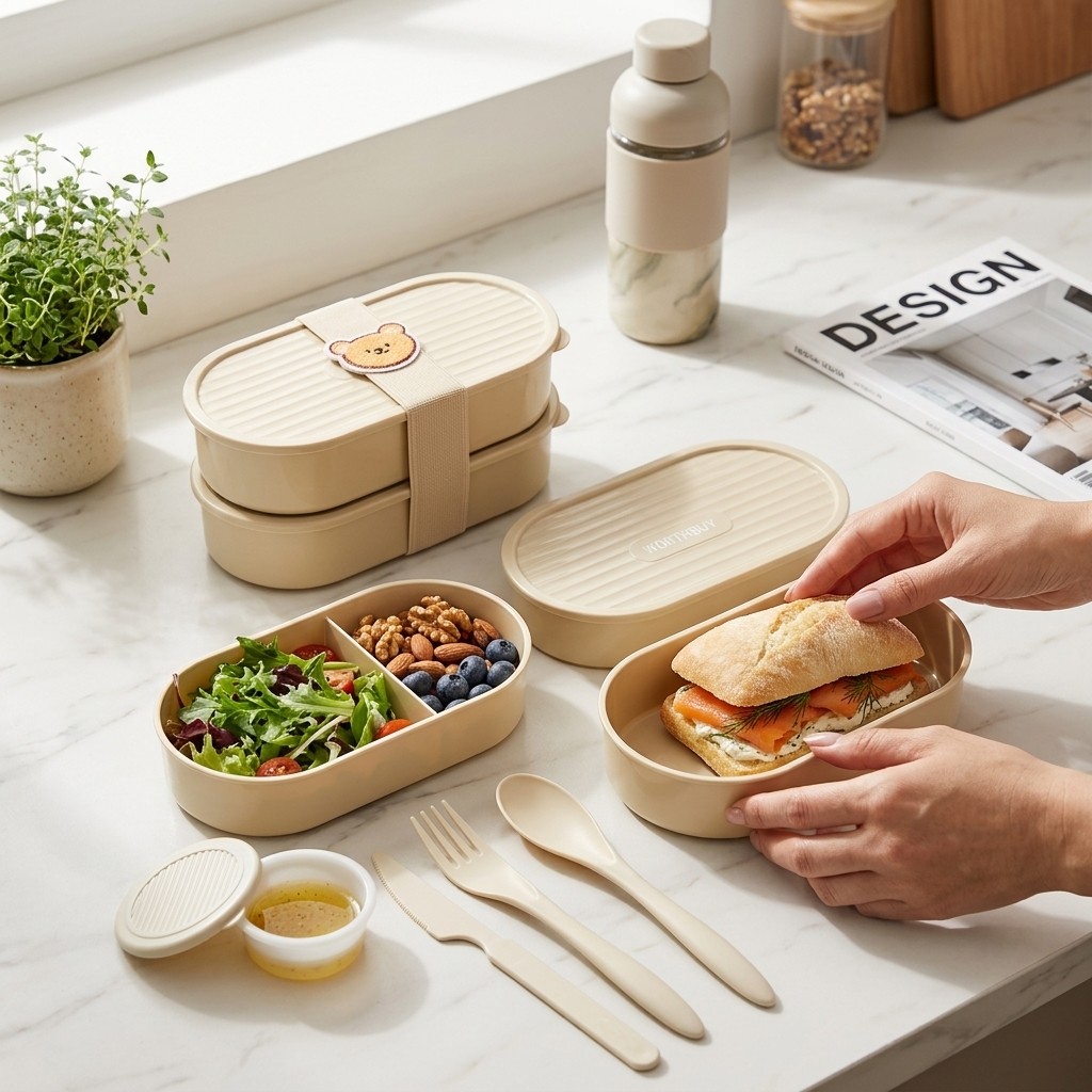 귀여운 스트랩이 있는 이중 레이어 타원형 도시락, 재사 - Food Storage Safe 리뷰 및 가격