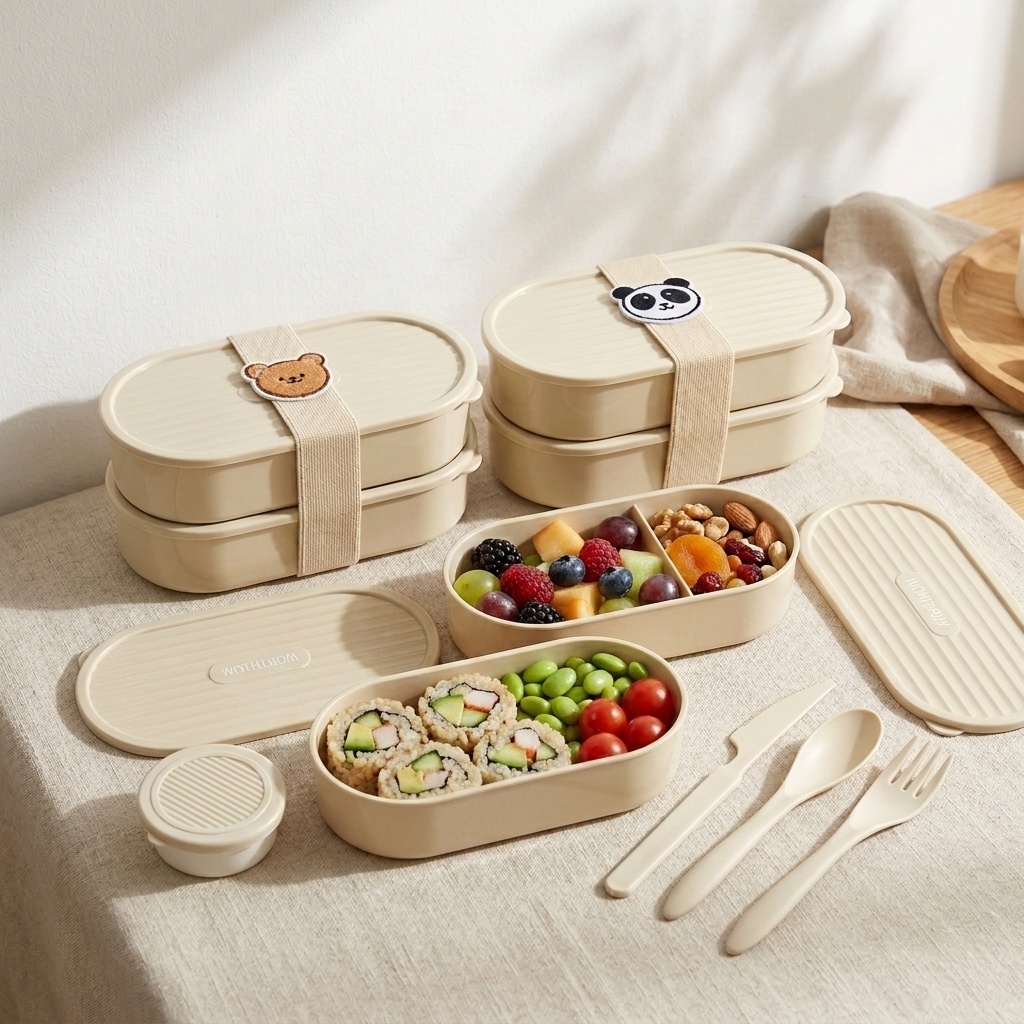 귀여운 스트랩이 있는 이중 레이어 타원형 도시락, 재사 - Food Storage Safe 리뷰 및 가격