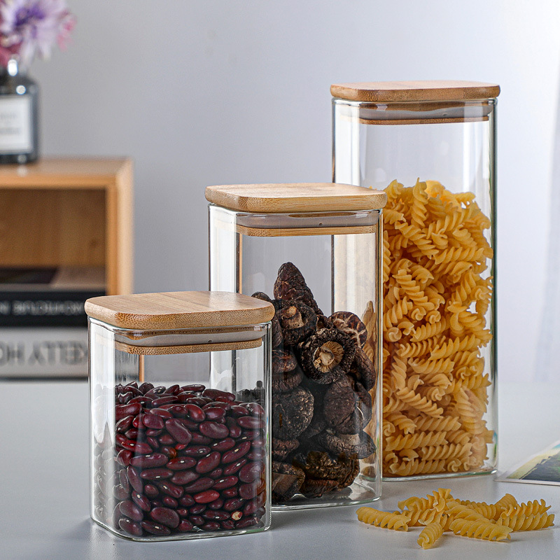 대나무 유리 통 투명 보관 병, 차 콩 및 항아리 사각 - Glass Meal Prep Container 리뷰 및 가격